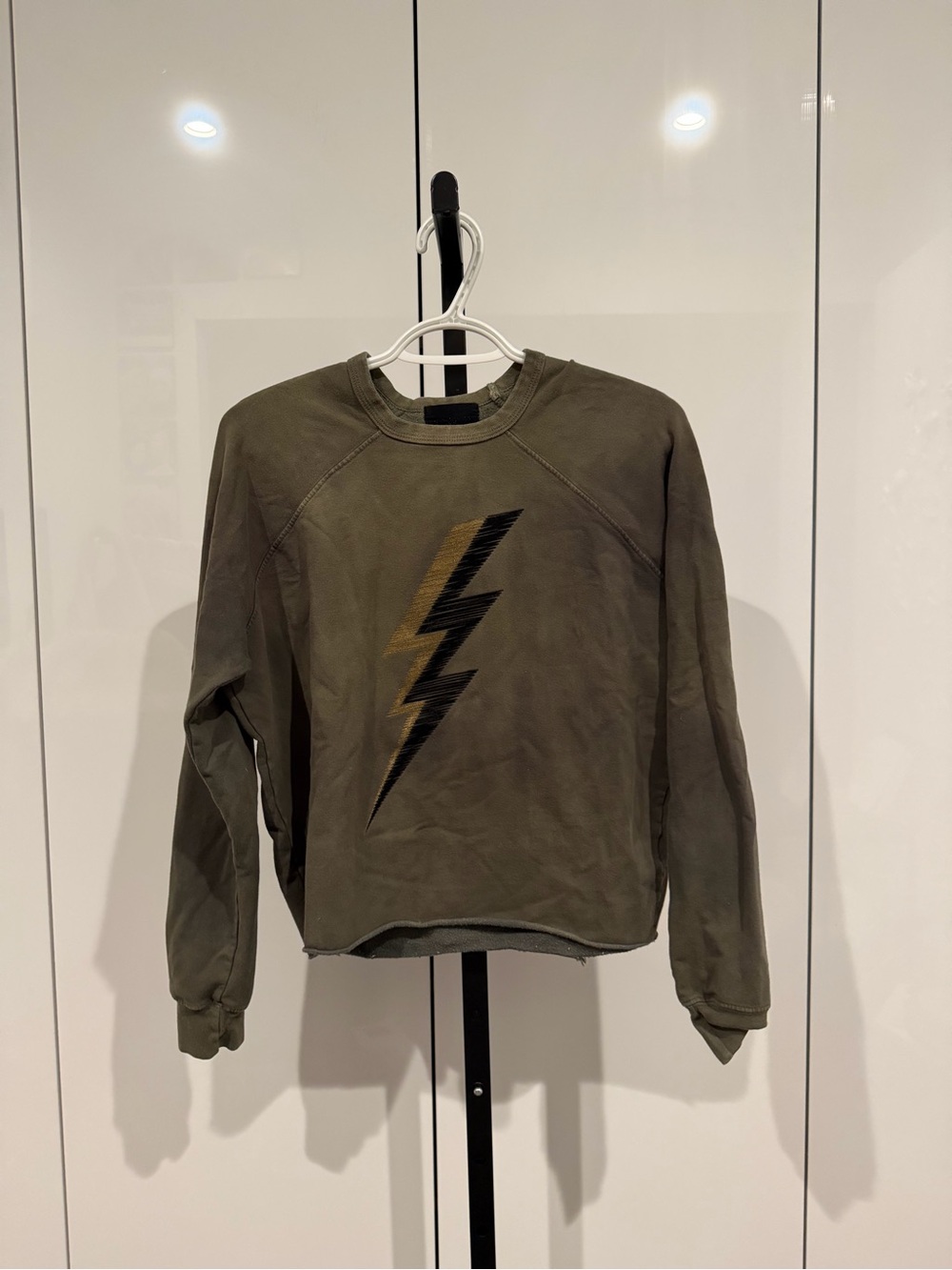 Olive Green Women's Crewneck Sweatshirt with Lightning Bolt